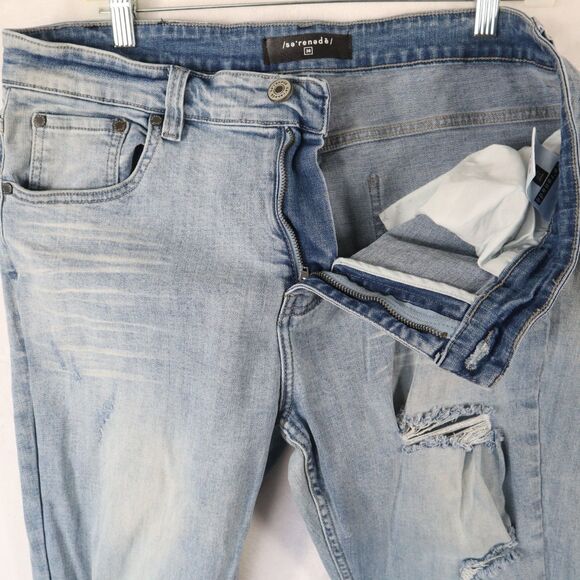Serenede Jeans Men's 36x32 Blue Denim Distressed Skinny Slim Light Wash Ripped - Picture 4 of 14
